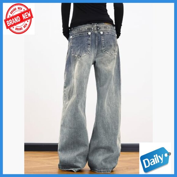 90s Vintage Baggy Jeans Loose Fit Mid Rise Wide Leg Denim Pants - Picture 6 of 7